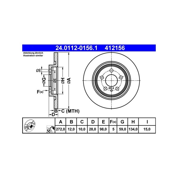 Bromsskiva Solid, Bakaxel Ate 24.0112-0156.1 ATE