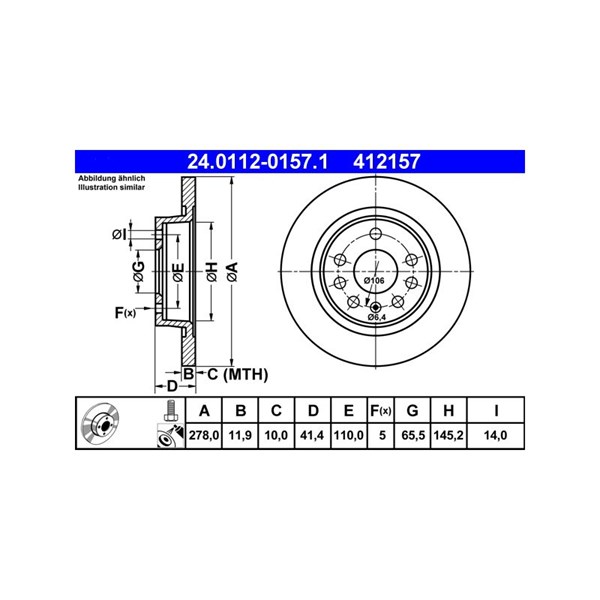 Bromsskiva Solid, Bakaxel Ate 24.0112-0157.1 ATE