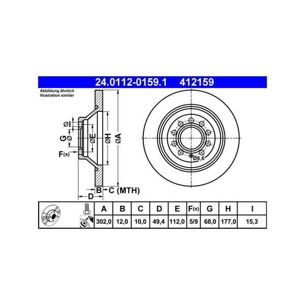 Bromsskiva Solid, Bakaxel Ate 24.0112-0159.1 ATE Bromsskiva Solid, Bakaxel Ate 24.0112-0159.1 ATE