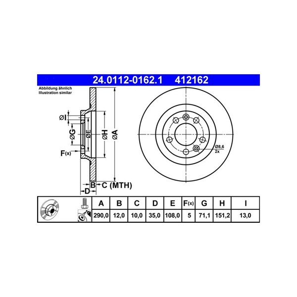 Bromsskiva Solid, Bakaxel Ate 24.0112-0162.1 ATE Bromsskiva Solid, Bakaxel Ate 24.0112-0162.1 ATE