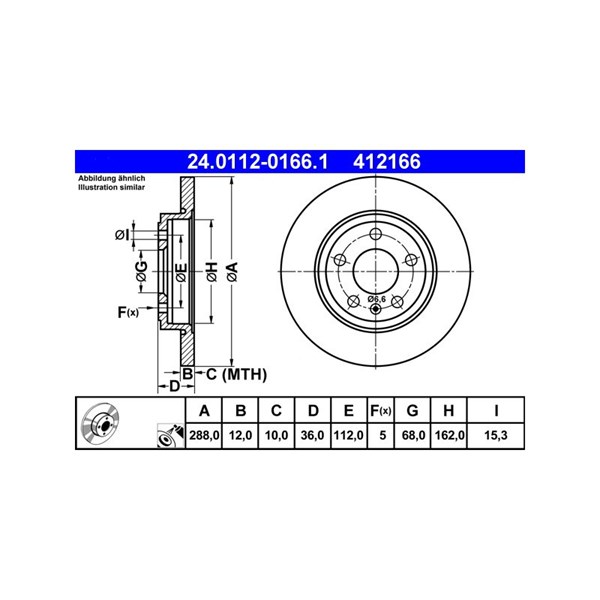 Bromsskiva Solid, Bakaxel Ate 24.0112-0166.1 ATE