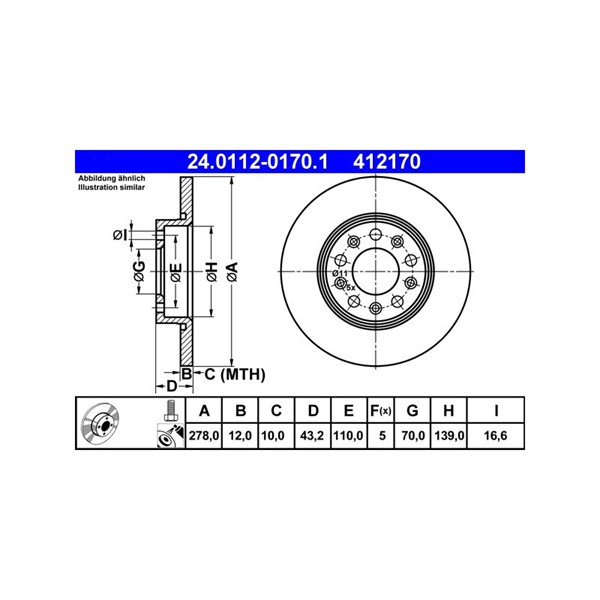 Bromsskiva Solid, Bakaxel Ate 24.0112-0170.1 ATE
