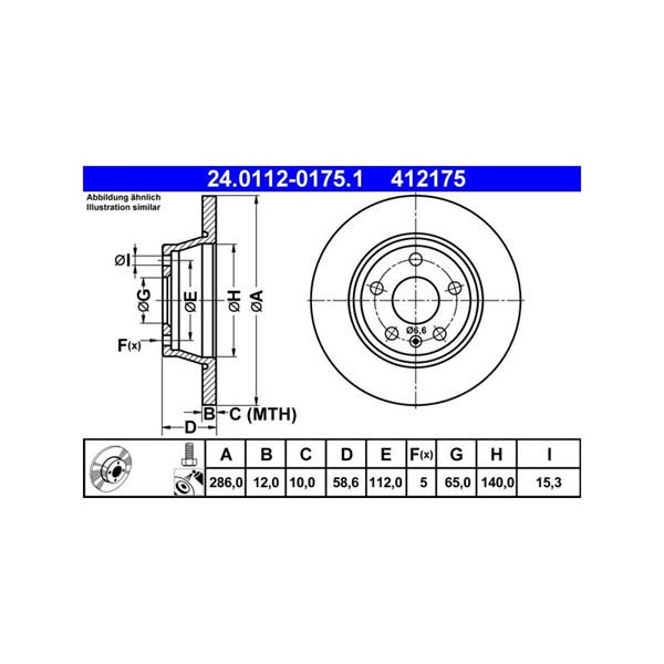 Bromsskiva Solid, Bakaxel Ate 24.0112-0175.1 ATE
