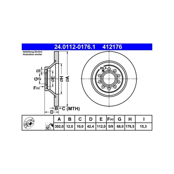 Bromsskiva Solid, Bakaxel Ate 24.0112-0176.1 ATE Bromsskiva Solid, Bakaxel Ate 24.0112-0176.1 ATE