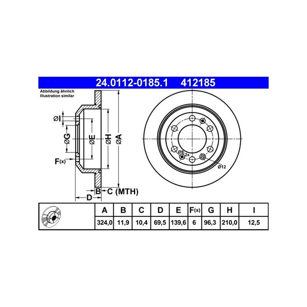 Bromsskiva Solid, Bakaxel Ate 24.0112-0185.1 ATE Bromsskiva Solid, Bakaxel Ate 24.0112-0185.1 ATE