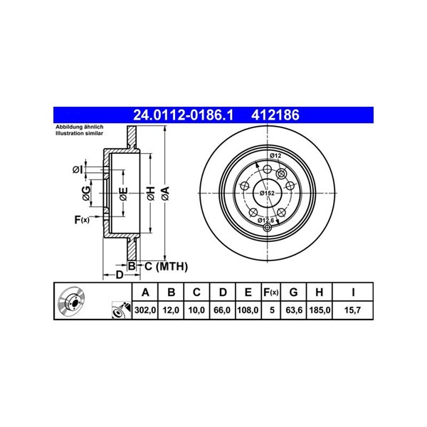 Bromsskiva Solid, Bakaxel Ate 24.0112-0186.1 ATE Bromsskiva Solid, Bakaxel Ate 24.0112-0186.1 ATE