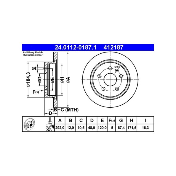 Bromsskiva Solid, Bakaxel Ate 24.0112-0187.1 ATE Bromsskiva Solid, Bakaxel Ate 24.0112-0187.1 ATE