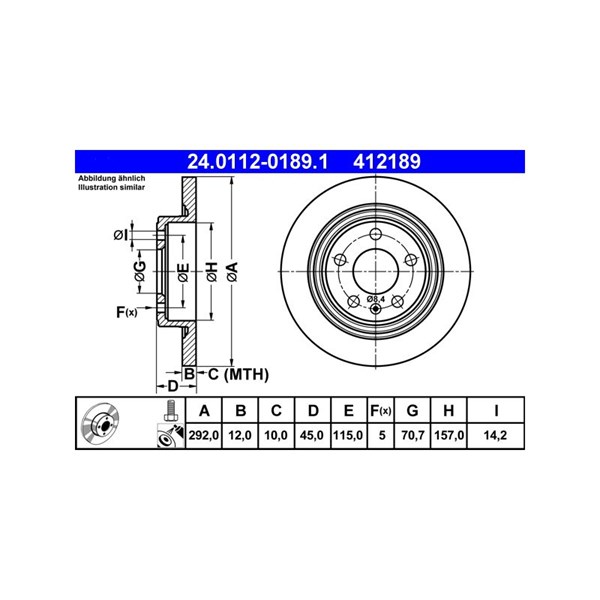 Bromsskiva Solid, Bakaxel Ate 24.0112-0189.1 ATE Bromsskiva Solid, Bakaxel Ate 24.0112-0189.1 ATE