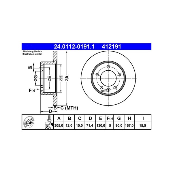 Bromsskiva Solid, Bakaxel Ate 24.0112-0191.1 ATE Bromsskiva Solid, Bakaxel Ate 24.0112-0191.1 ATE