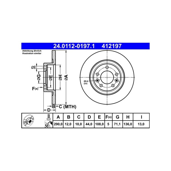 Bromsskiva Solid, Bakaxel Ate 24.0112-0197.1 ATE