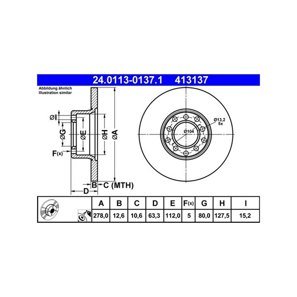 Bromsskiva Solid, Framaxel Ate 24.0113-0137.1 ATE Bromsskiva Solid, Framaxel Ate 24.0113-0137.1 ATE