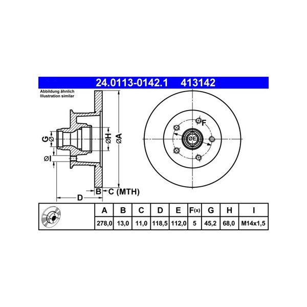 Bromsskiva Solid, Framaxel Ate 24.0113-0142.1 ATE