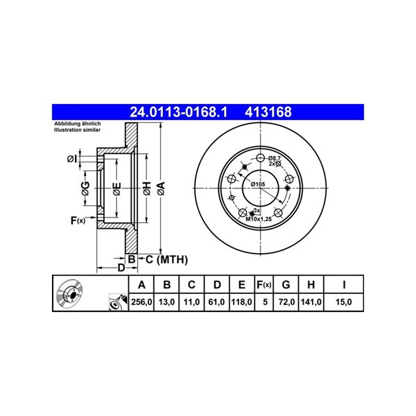 Bromsskiva Solid, Framaxel Ate 24.0113-0168.1 ATE