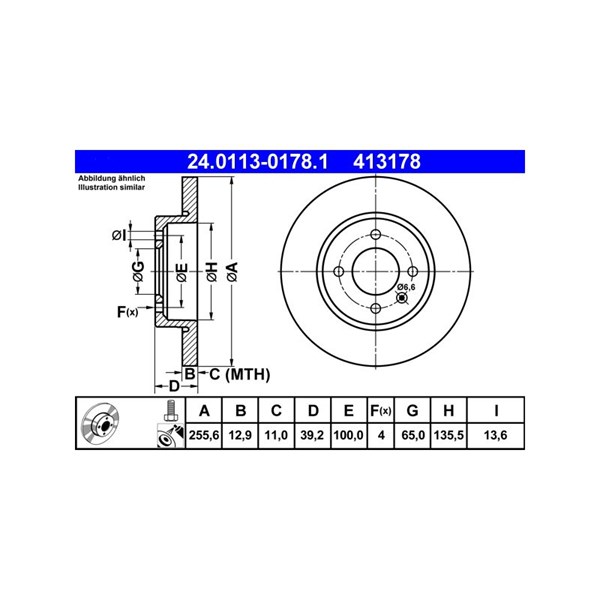 Bromsskiva Solid, Framaxel Ate 24.0113-0178.1 ATE