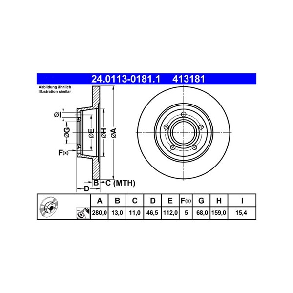 Bromsskiva Solid, Framaxel Ate 24.0113-0181.1 ATE Bromsskiva Solid, Framaxel Ate 24.0113-0181.1 ATE