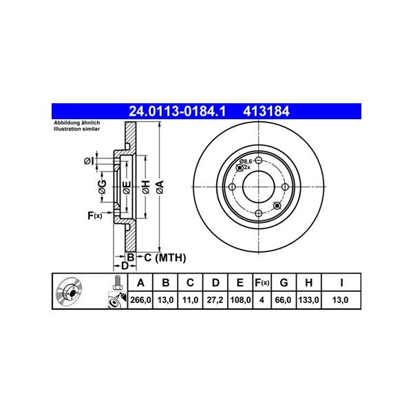Bromsskiva Solid, Framaxel Ate 24.0113-0184.1 ATE