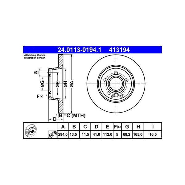 Bromsskiva Solid, Bakaxel Ate 24.0113-0194.1 ATE Bromsskiva Solid, Bakaxel Ate 24.0113-0194.1 ATE
