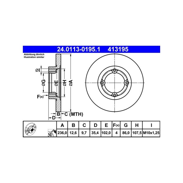 Bromsskiva Solid, Framaxel Ate 24.0113-0195.1 ATE Bromsskiva Solid, Framaxel Ate 24.0113-0195.1 ATE