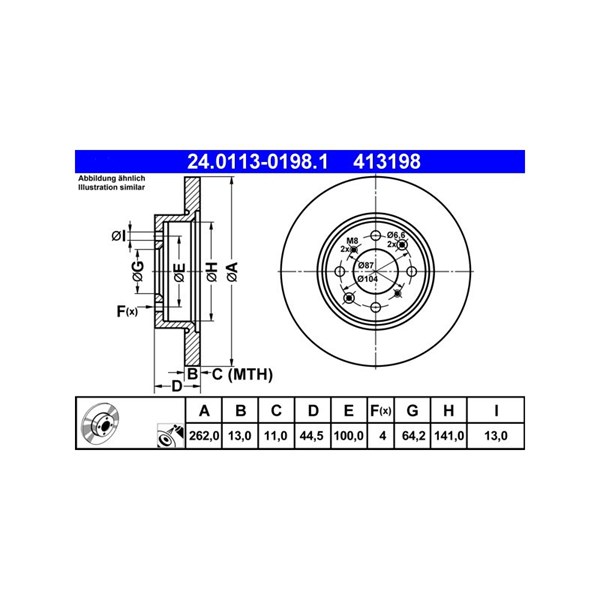 Bromsskiva Solid, Framaxel Ate 24.0113-0198.1 ATE