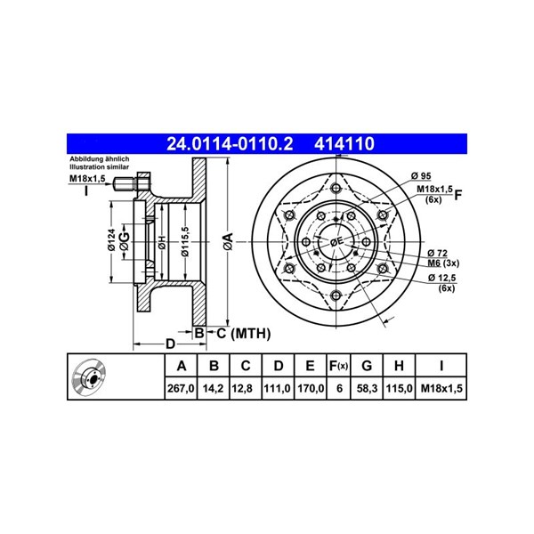 Bromsskiva Solid, Framaxel Ate 24.0114-0110.2 ATE Bromsskiva Solid, Framaxel Ate 24.0114-0110.2 ATE