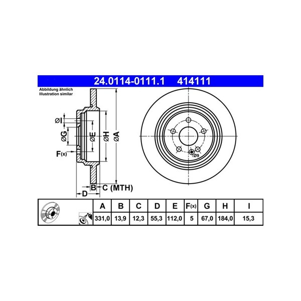 Bromsskiva Solid, Bakaxel Ate 24.0114-0111.1 ATE Bromsskiva Solid, Bakaxel Ate 24.0114-0111.1 ATE