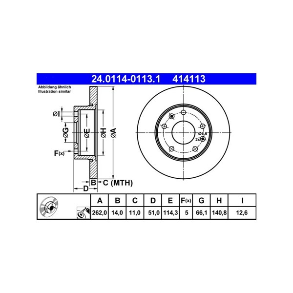 Bromsskiva Solid, Framaxel Ate 24.0114-0113.1 ATE