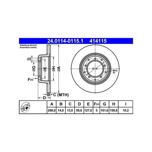 Bromsskiva Solid, Bakaxel Ate 24.0114-0115.1 ATE