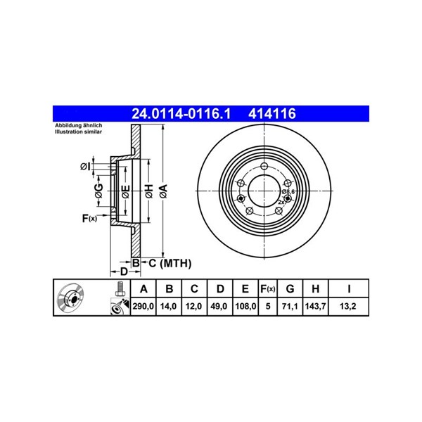 Bromsskiva Solid, Bakaxel Ate 24.0114-0116.1 ATE Bromsskiva Solid, Bakaxel Ate 24.0114-0116.1 ATE