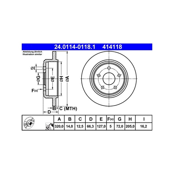 Bromsskiva Solid, Bakaxel Ate 24.0114-0118.1 ATE