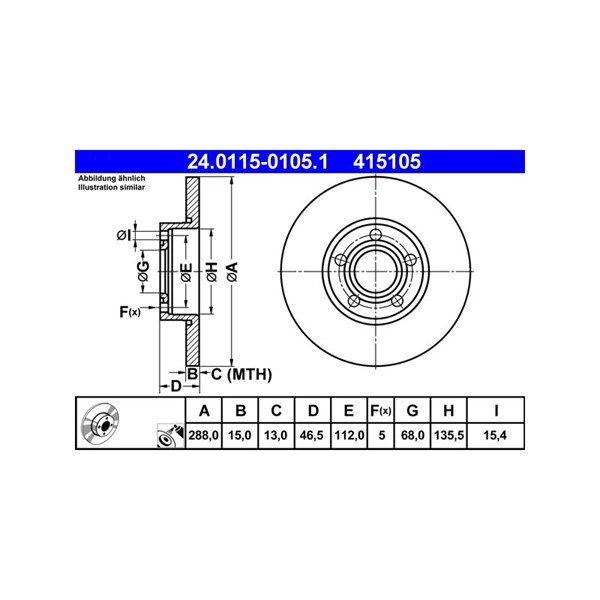 Bromsskiva Solid, Framaxel Ate 24.0115-0105.1 ATE Bromsskiva Solid, Framaxel Ate 24.0115-0105.1 ATE