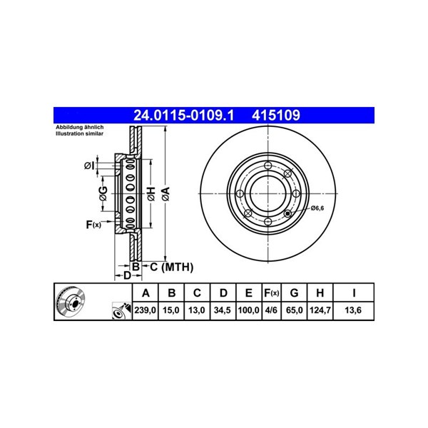 Bromsskiva Ventilerad, Framaxel Ate 24.0115-0109.1 ATE