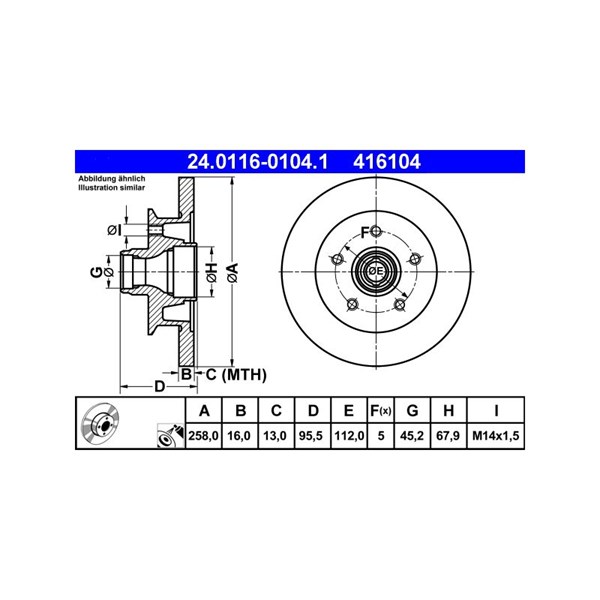 Bromsskiva Solid, Framaxel Ate 24.0116-0104.1 ATE Bromsskiva Solid, Framaxel Ate 24.0116-0104.1 ATE
