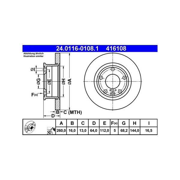 Bromsskiva Solid, Framaxel Ate 24.0116-0108.1 ATE