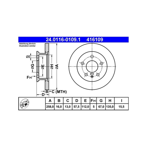 Bromsskiva Solid, Fram Ate 24.0116-0109.1 ATE