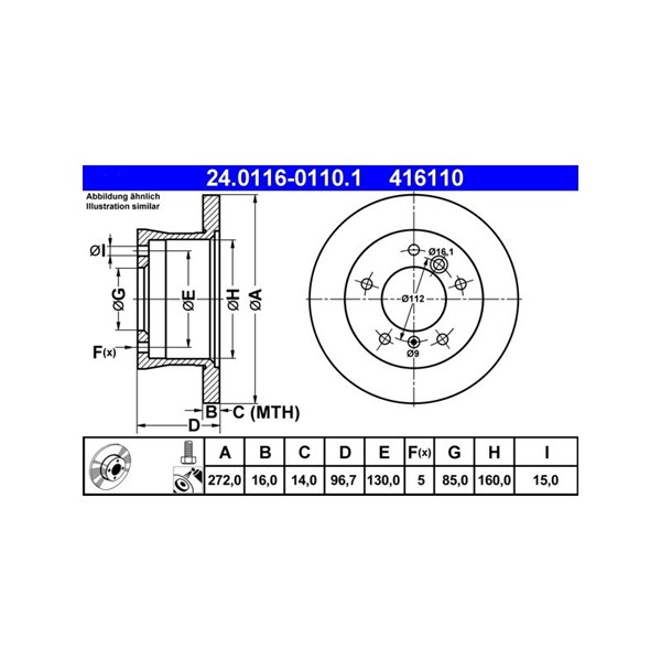 Bromsskiva Solid, Bakaxel Ate 24.0116-0110.1 ATE Bromsskiva Solid, Bakaxel Ate 24.0116-0110.1 ATE
