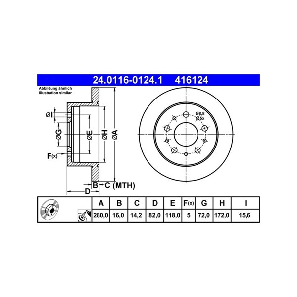 Bromsskiva Solid, Bakaxel Ate 24.0116-0124.1 ATE Bromsskiva Solid, Bakaxel Ate 24.0116-0124.1 ATE
