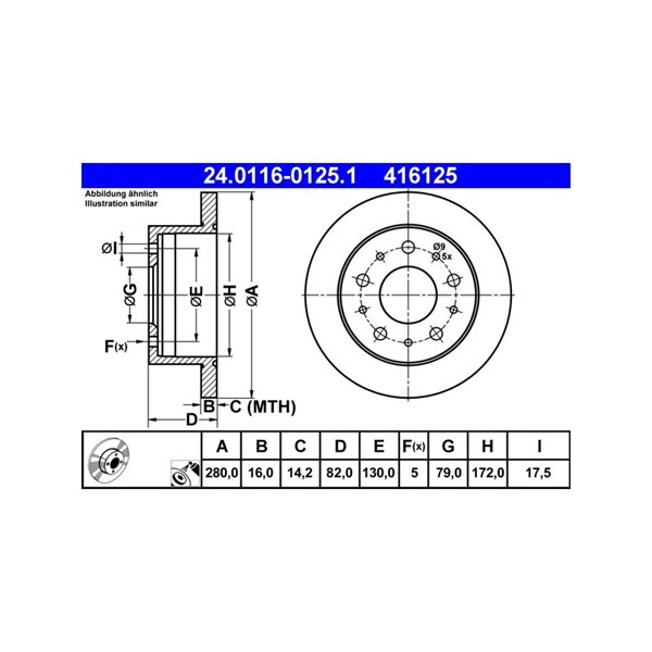 Bromsskiva Solid, Bakaxel Ate 24.0116-0125.1 ATE Bromsskiva Solid, Bakaxel Ate 24.0116-0125.1 ATE