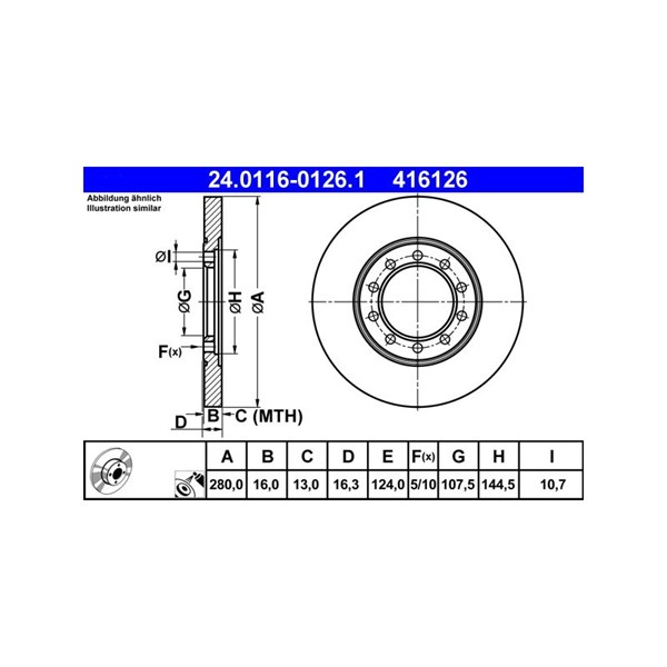 Bromsskiva Solid, Bakaxel Ate 24.0116-0126.1 ATE Bromsskiva Solid, Bakaxel Ate 24.0116-0126.1 ATE