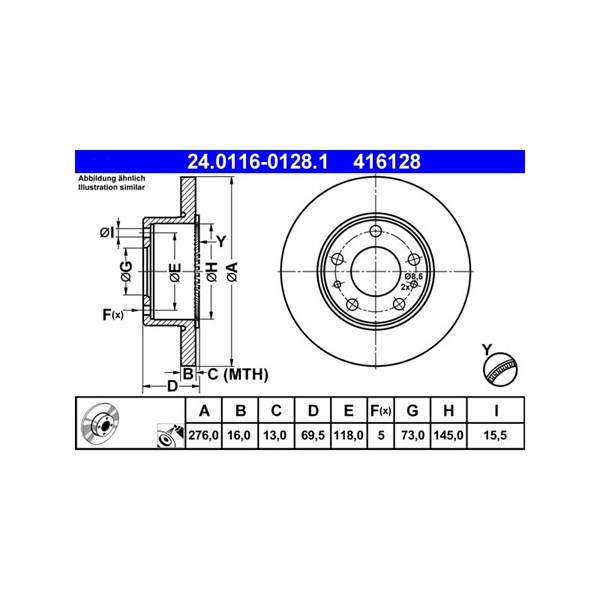 Bromsskiva Solid, Bakaxel Ate 24.0116-0128.1 ATE Bromsskiva Solid, Bakaxel Ate 24.0116-0128.1 ATE