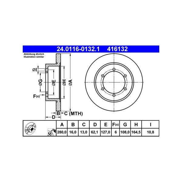 Bromsskiva Solid, Bakaxel Ate 24.0116-0132.1 ATE