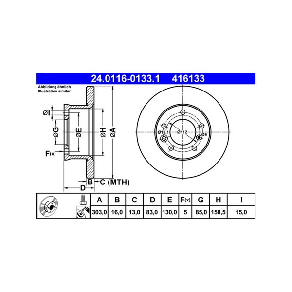 Bromsskiva Solid, Framaxel Ate 24.0116-0133.1 ATE Bromsskiva Solid, Framaxel Ate 24.0116-0133.1 ATE