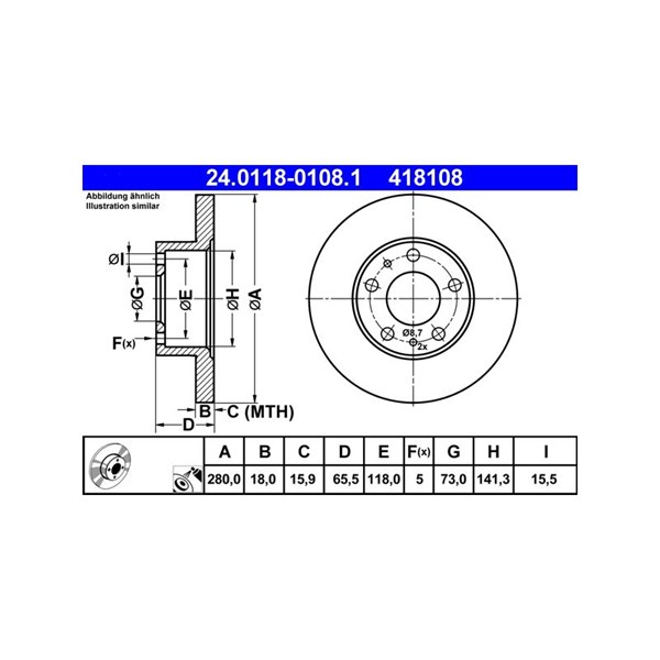 Bromsskiva Solid, Framaxel Ate 24.0118-0108.1 ATE