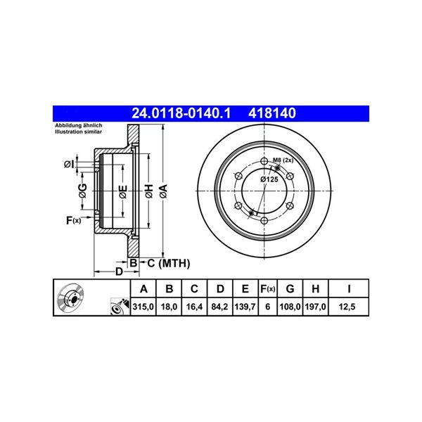 Bromsskiva Solid, Bakaxel Ate 24.0118-0140.1 ATE