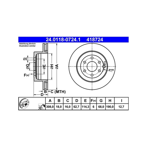 Bromsskiva Ventilerad, Bakaxel Ate 24.0118-0724.1 ATE Bromsskiva Ventilerad, Bakaxel Ate 24.0118-0724.1 ATE