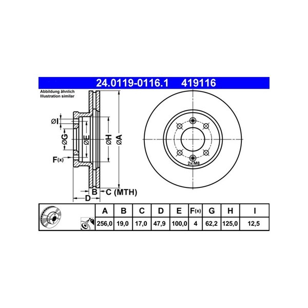 Bromsskiva Ventilerad, Framaxel Ate 24.0119-0116.1 ATE Bromsskiva Ventilerad, Framaxel Ate 24.0119-0116.1 ATE