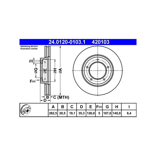 Bromsskiva Ventilerad, Framaxel Ate 24.0120-0103.1 ATE Bromsskiva Ventilerad, Framaxel Ate 24.0120-0103.1 ATE