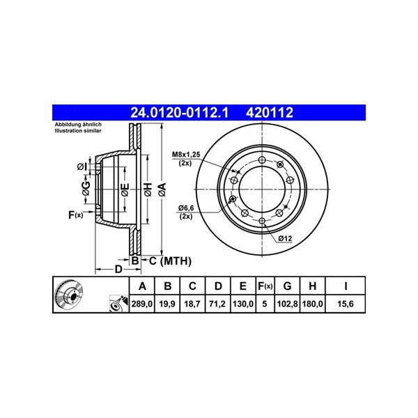 Bromsskiva Ventilerad, Bakaxel Ate 24.0120-0112.1 ATE Bromsskiva Ventilerad, Bakaxel Ate 24.0120-0112.1 ATE
