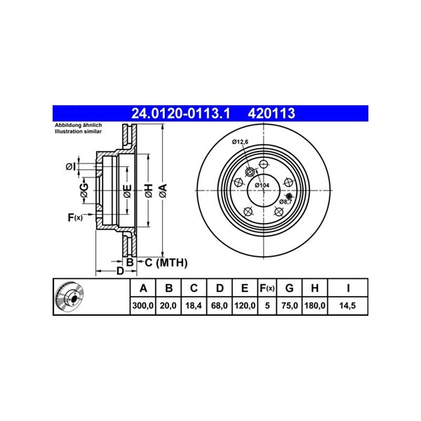 Bromsskiva Ventilerad, Bakaxel Ate 24.0120-0113.1 ATE Bromsskiva Ventilerad, Bakaxel Ate 24.0120-0113.1 ATE