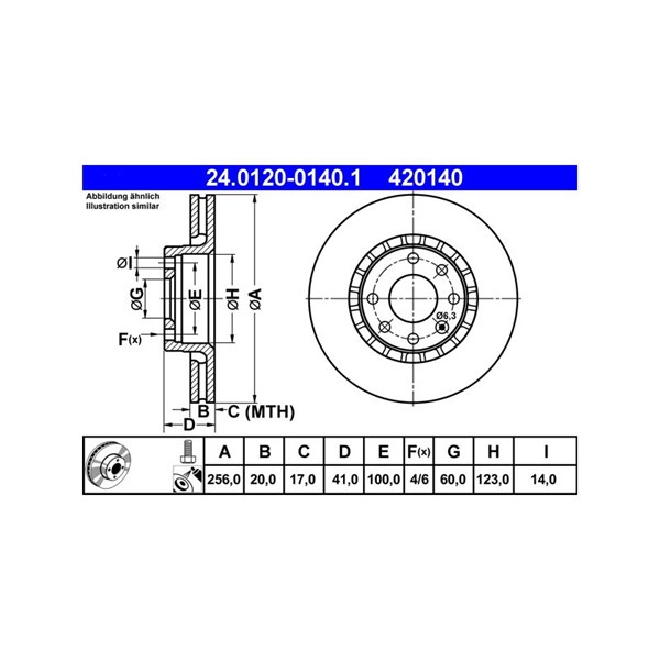 Bromsskiva Ventilerad, Framaxel Ate 24.0120-0140.1 ATE Bromsskiva Ventilerad, Framaxel Ate 24.0120-0140.1 ATE