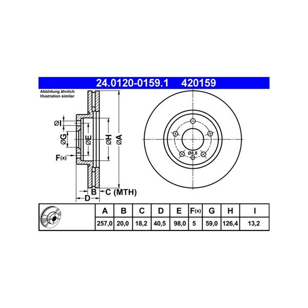 Bromsskiva Ventilerad, Framaxel Ate 24.0120-0159.1 ATE